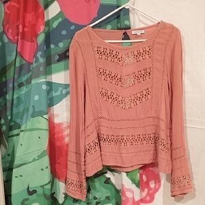 ⛵ 5/$15 Patrons of Peace Blush Lace Accent Blouse